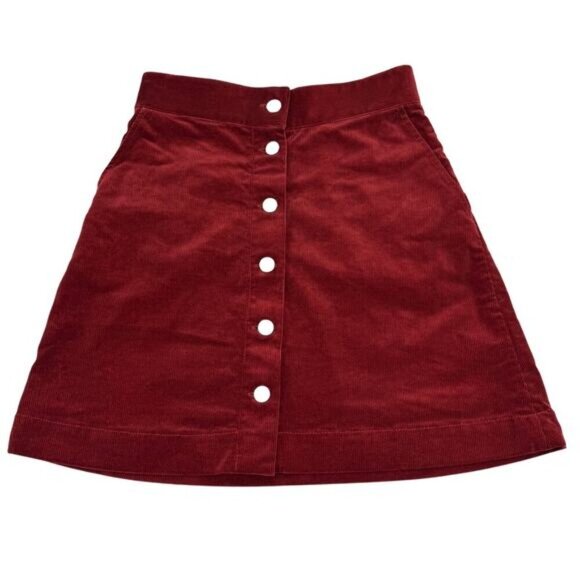 & OTHER STORIES Button Front Corduroy Mini Skirt Sz 2 Burgundy - Picture 2 of 5